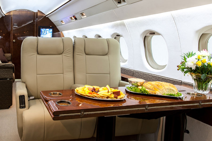 catered meal on private jet