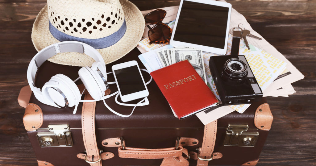 passport, headphones, sunglasses, suitcase, travel kit, go bag, jets.com